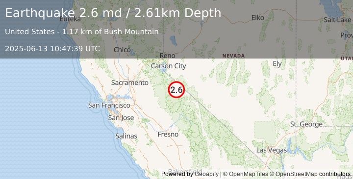 Earthquake 17 km NW of Bridgeport, CA (2.6 md) (2025-06-13 10:47:39 UTC)