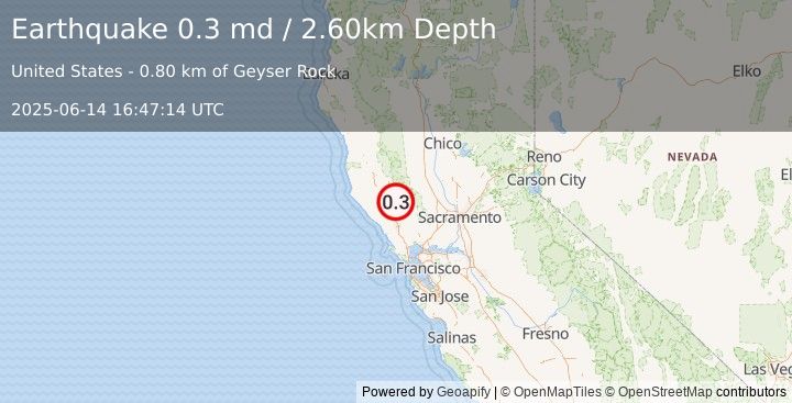 Earthquake 4 km W of Cobb, CA (0.3 md) (2025-06-14 16:47:14 UTC)