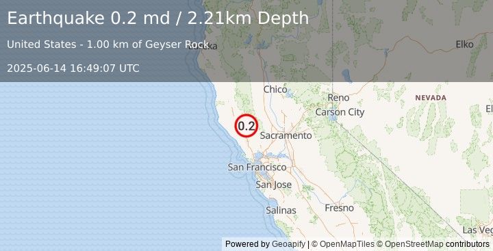 Earthquake 3 km W of Cobb, CA (0.2 md) (2025-06-14 16:49:07 UTC)
