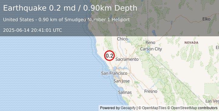 Earthquake 1 km NNW of The Geysers, CA (0.2 md) (2025-06-14 20:41:01 UTC)