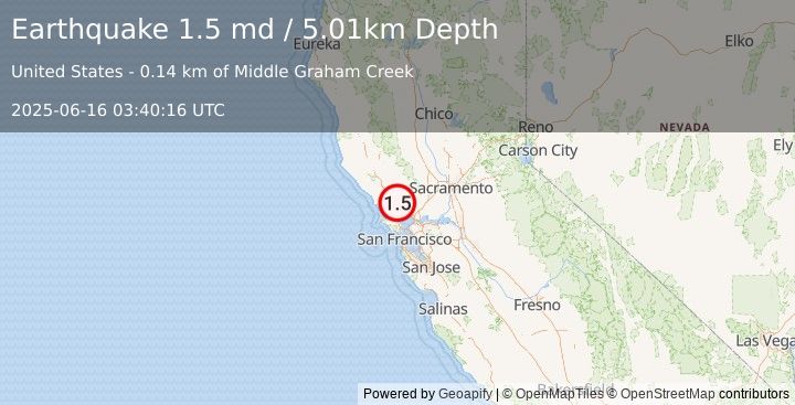 Earthquake 3 km WSW of Glen Ellen, CA (1.5 md) (2025-06-16 03:40:16 UTC)