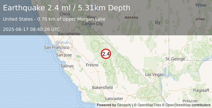 Earthquake 14 km W of Round Valley, CA (2.4 ml) (2025-06-17 08:40:26 UTC)