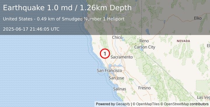 Earthquake 0 km NNE of The Geysers, CA (1.0 md) (2025-06-17 21:46:05 UTC)