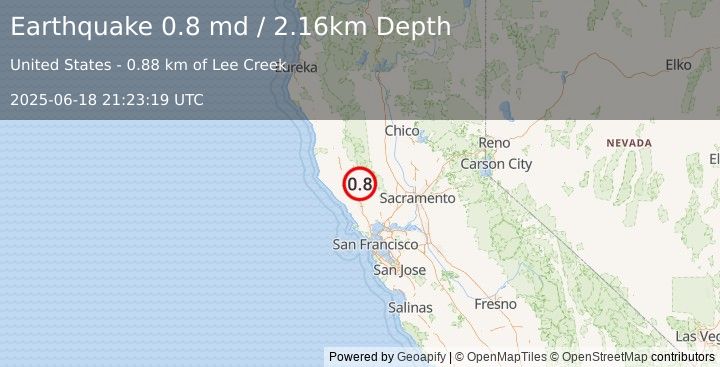 Earthquake 3 km WNW of Cobb, CA (0.8 md) (2025-06-18 21:23:19 UTC)