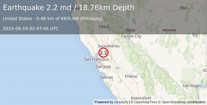 Earthquake 13 km SE of Suisun City, CA (2.2 md) (2025-06-19 02:47:45 UTC)