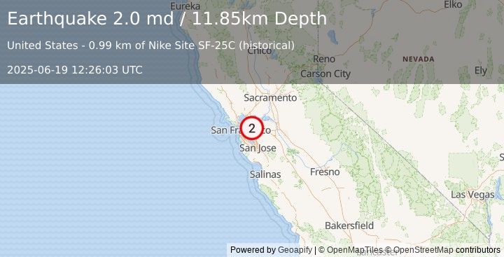Earthquake 6 km SW of Alamo, CA (2.0 md) (2025-06-19 12:26:03 UTC)