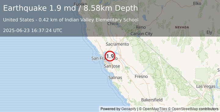 Earthquake 3 km ESE of Walnut Creek, CA (1.9 md) (2025-06-23 16:37:24 UTC)