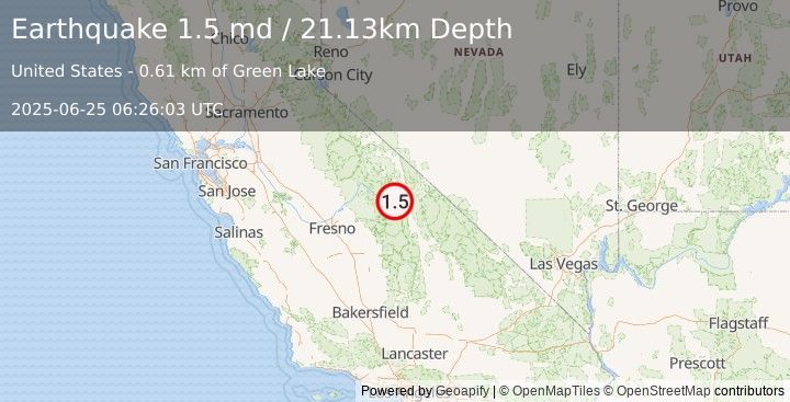 Earthquake 17 km WSW of Wilkerson, CA (1.5 md) (2025-06-25 06:26:03 UTC)