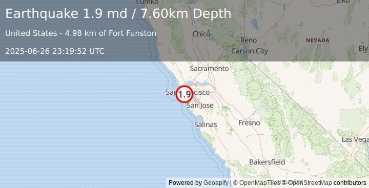 Earthquake 5 km WSW of San Francisco Zoo, CA (1.9 md) (2025-06-26 23:19:52 UTC)