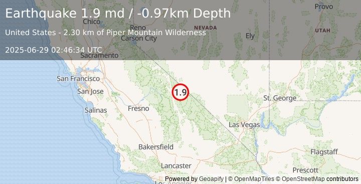 Earthquake 8 km SSE of Deep Springs, CA (1.9 md) (2025-06-29 02:46:34 UTC)