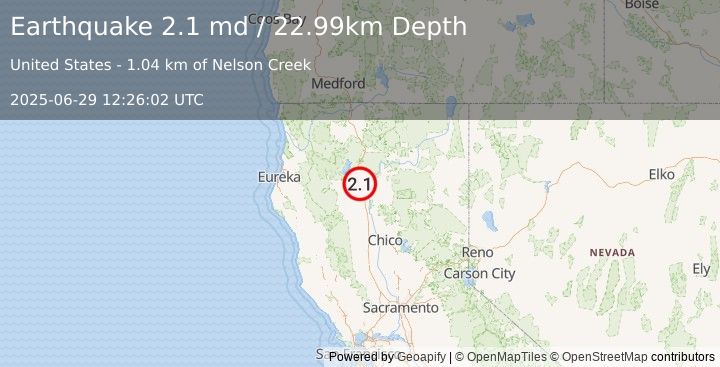 Earthquake 2 km W of Shasta Lake, CA (2.1 md) (2025-06-29 12:26:02 UTC)
