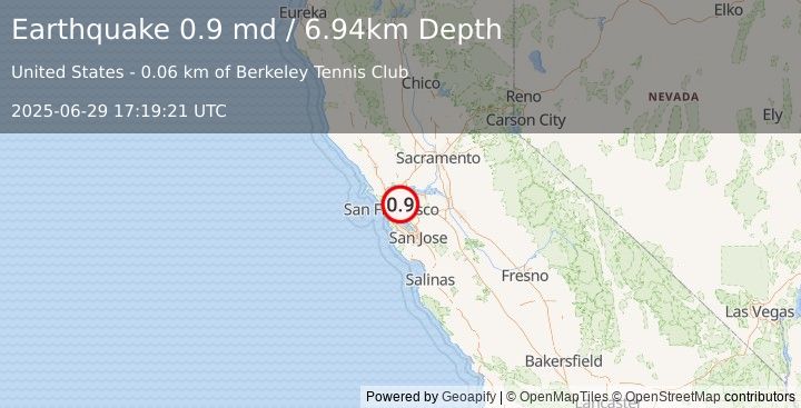 Earthquake 3 km SE of Berkeley, CA (0.9 md) (2025-06-29 17:19:21 UTC)
