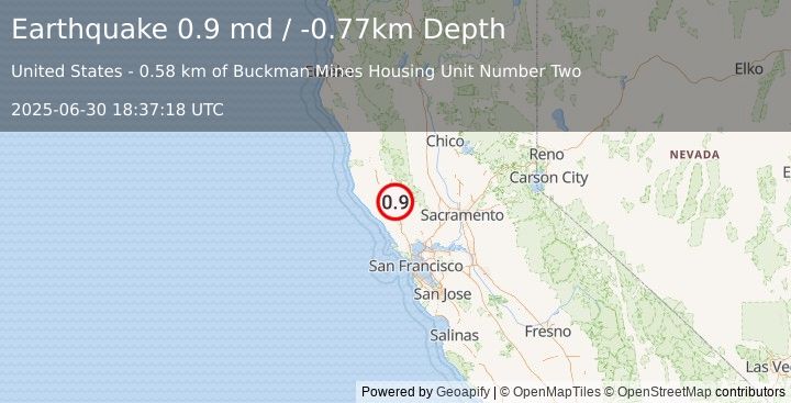 Earthquake 7 km WNW of The Geysers, CA (0.9 md) (2025-06-30 18:37:18 UTC)