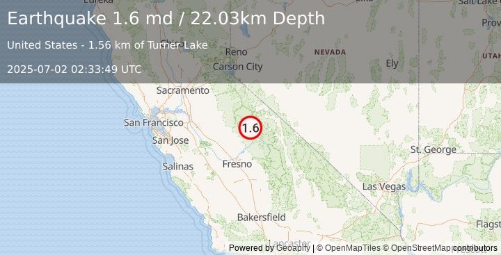 Earthquake 22 km SE of Yosemite Valley, CA (1.6 md) (2025-07-02 02:33:49 UTC)