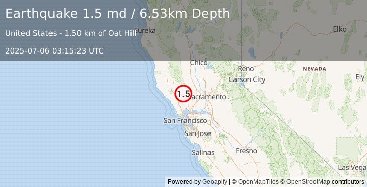 Earthquake 12 km SE of Middletown, CA (1.5 md) (2025-07-06 03:15:23 UTC)