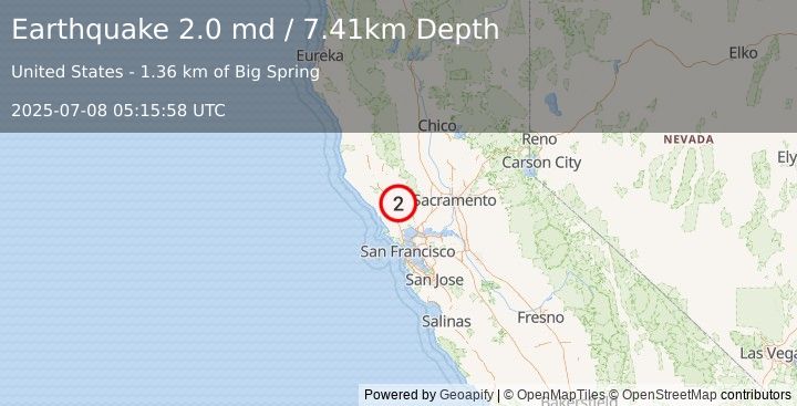 Earthquake 6 km SW of Calistoga, CA (2.0 md) (2025-07-08 05:15:58 UTC)