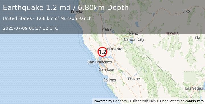 Earthquake 13 km NE of Napa, CA (1.2 md) (2025-07-09 00:37:12 UTC)