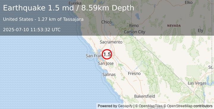 Earthquake 10 km E of Blackhawk, CA (1.5 md) (2025-07-10 11:53:32 UTC)