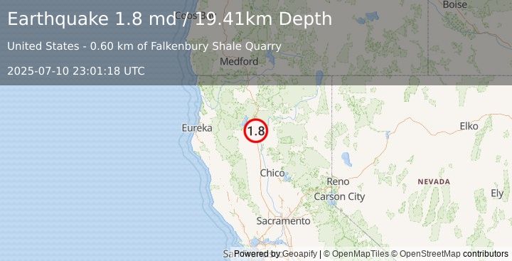 Earthquake 5 km NE of Shasta Lake, CA (1.8 md) (2025-07-10 23:01:18 UTC)