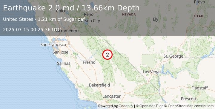 Earthquake 10 km SSW of Wilkerson, CA (2.0 md) (2025-07-15 00:25:36 UTC)