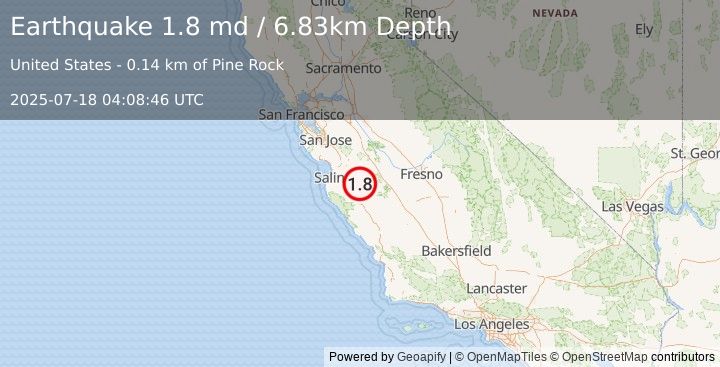 Earthquake 4 km NNE of Pinnacles, CA (1.8 md) (2025-07-18 04:08:46 UTC)