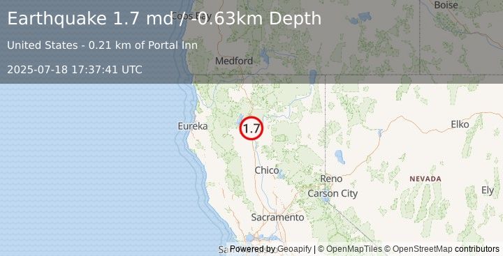 Earthquake 8 km NE of Shasta Lake, CA (1.7 md) (2025-07-18 17:37:41 UTC)