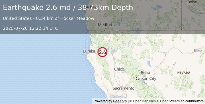 Earthquake 15 km WNW of Weaverville, CA (2.6 md) (2025-07-20 12:22:34 UTC)