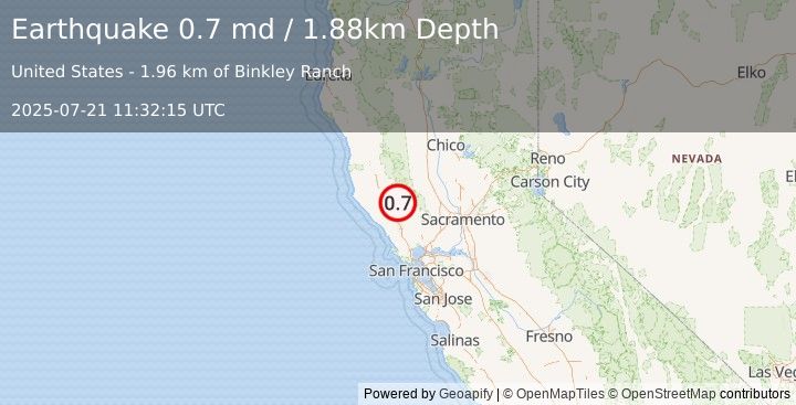 Earthquake 6 km WNW of Cobb, CA (0.7 md) (2025-07-21 11:32:15 UTC)