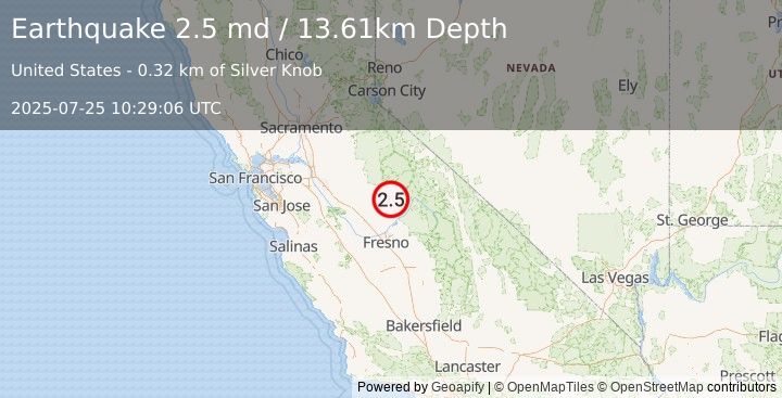 Earthquake 9 km NE of Ahwahnee, CA (2.5 md) (2025-07-25 10:29:06 UTC)