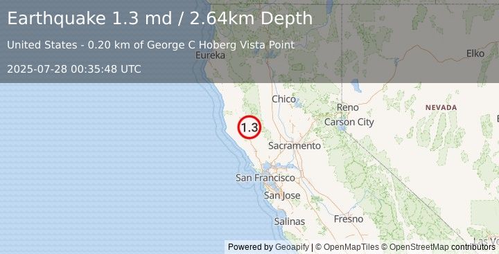 Earthquake 1 km SW of Lakeport, CA (1.3 md) (2025-07-28 00:35:48 UTC)