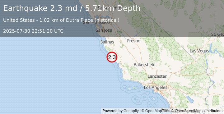 Earthquake 22 km NNW of San Simeon, CA (2.3 md) (2025-07-30 22:51:20 UTC)