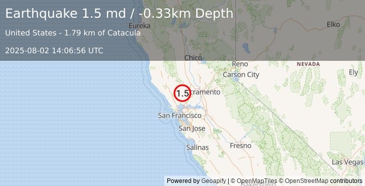 Earthquake 14 km ESE of Angwin, CA (1.5 md) (2025-08-02 14:06:56 UTC)