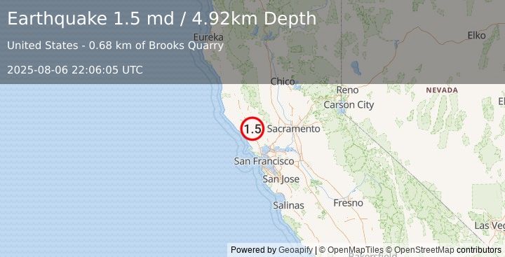 Earthquake 4 km NE of Windsor, CA (1.5 md) (2025-08-06 22:06:05 UTC)