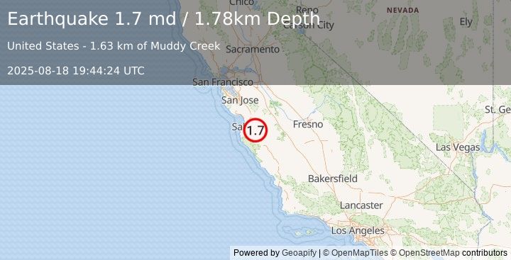 Earthquake 10 km NNE of Gonzales, CA (1.7 md) (2025-08-18 19:44:24 UTC)