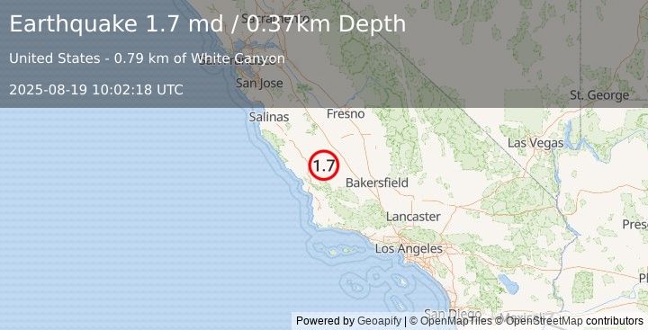 Earthquake 1 km W of Cholame, CA (1.7 md) (2025-08-19 10:02:18 UTC)