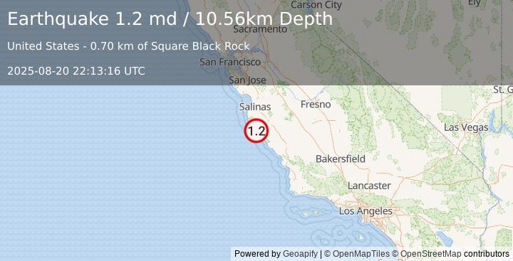 Earthquake 8 km NNW of Lopez Point, CA (1.2 md) (2025-08-20 22:13:16 UTC)