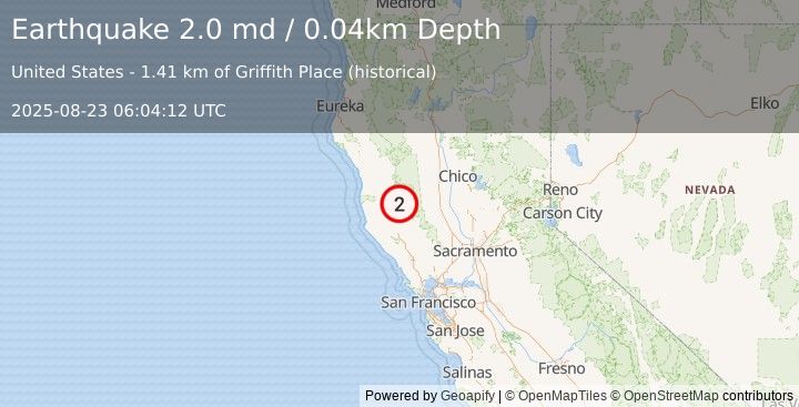 Earthquake 12 km SSW of Lake Pillsbury, CA (2.0 md) (2025-08-23 06:04:12 UTC)