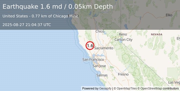 Earthquake 3 km SW of Anderson Springs, CA (1.6 md) (2025-08-27 21:04:37 UTC)