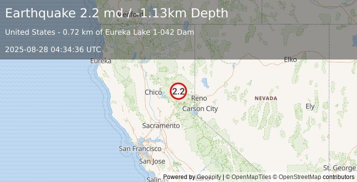 Earthquake 3 km WSW of Johnsville, CA (2.2 md) (2025-08-28 04:34:36 UTC)