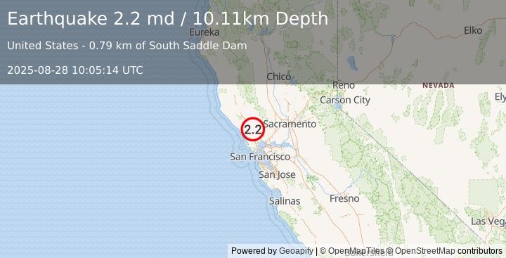 Earthquake 5 km E of Santa Rosa, CA (2.2 md) (2025-08-28 10:05:14 UTC)