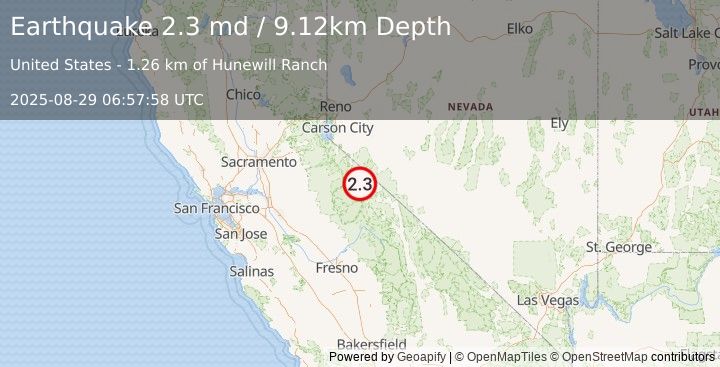 Earthquake 7 km SW of Bridgeport, CA (2.3 md) (2025-08-29 06:57:58 UTC)