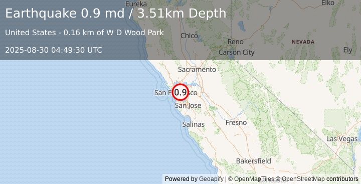 Earthquake 1 km ESE of Oakland, CA (0.9 md) (2025-08-30 04:49:30 UTC)