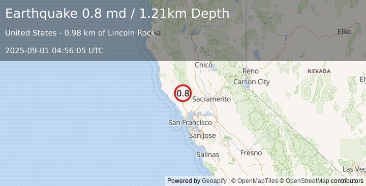 Earthquake 2 km E of The Geysers, CA (0.8 md) (2025-09-01 04:56:05 UTC)