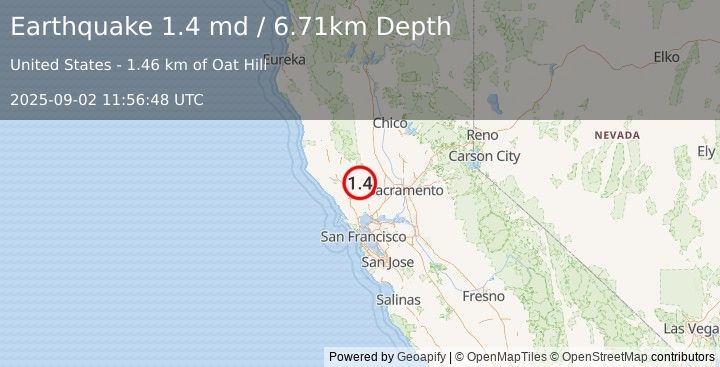 Earthquake 12 km SE of Middletown, CA (1.4 md) (2025-09-02 11:56:48 UTC)