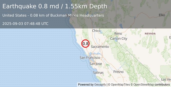 Earthquake 7 km WNW of The Geysers, CA (0.8 md) (2025-09-03 07:48:48 UTC)