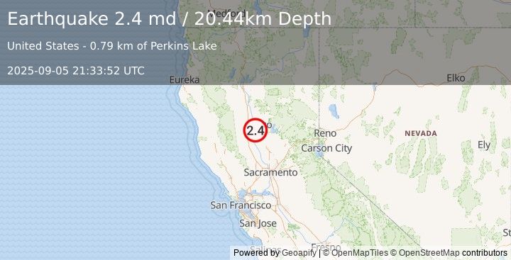 Earthquake 16 km W of Durham, CA (2.4 md) (2025-09-05 21:33:52 UTC)