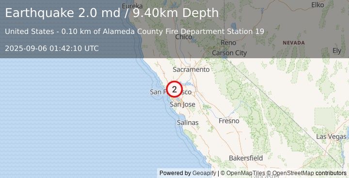 Earthquake 2 km E of Berkeley, CA (2.0 md) (2025-09-06 01:42:10 UTC)