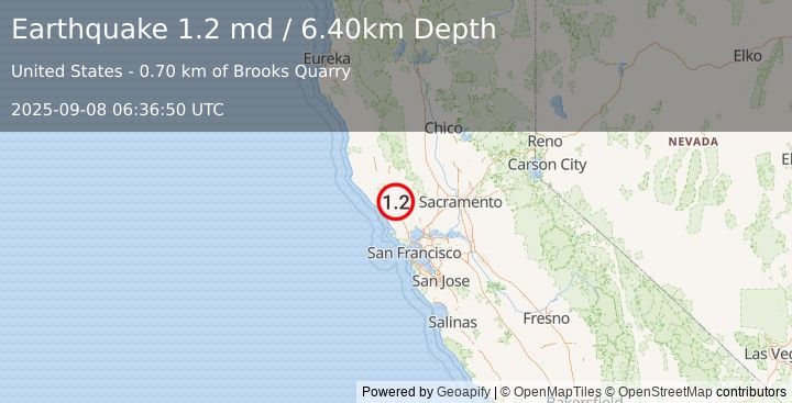 Earthquake 5 km NE of Windsor, CA (1.2 md) (2025-09-08 06:36:50 UTC)