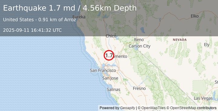 Earthquake 4 km SSW of Cottonwood, CA (1.7 md) (2025-09-11 16:41:32 UTC)