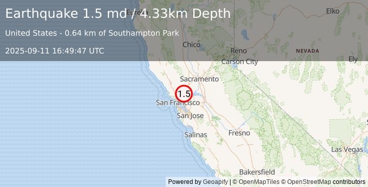Earthquake 3 km NNE of Benicia, CA (1.5 md) (2025-09-11 16:49:47 UTC)